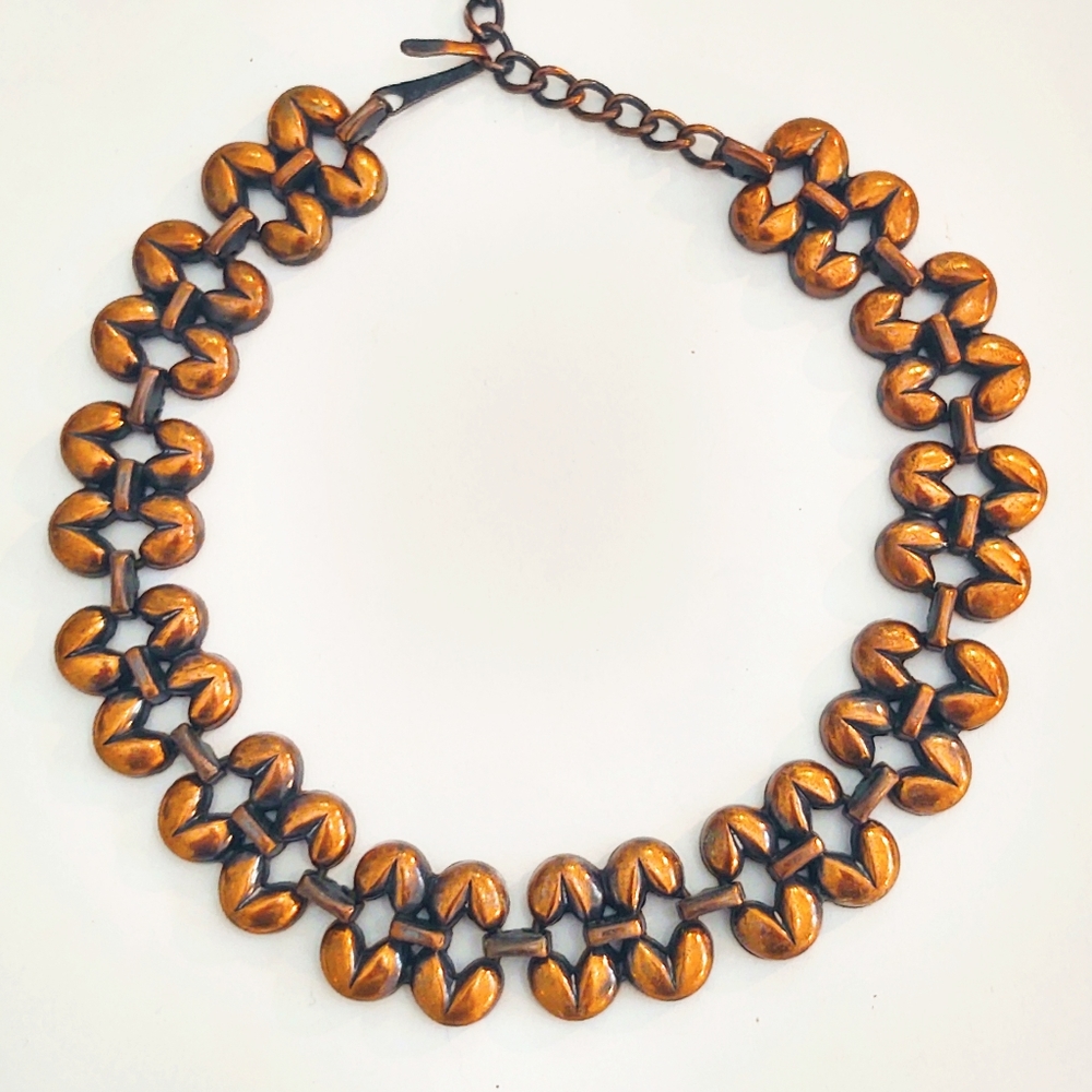 Vintage Rebajes Heavy Mid-Century Modern Copper Choker Necklace - Picture 2 of 7